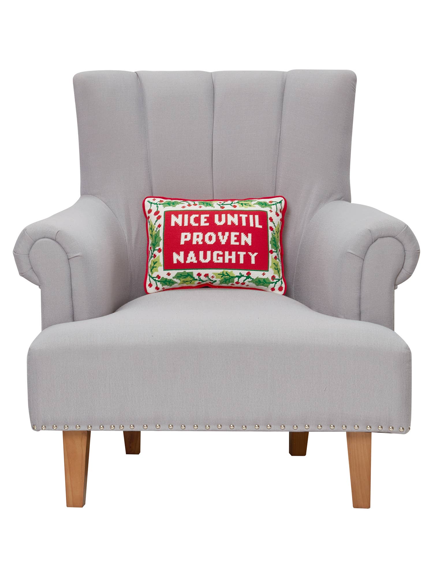 Until Proven Naughty Embroidered Pillow