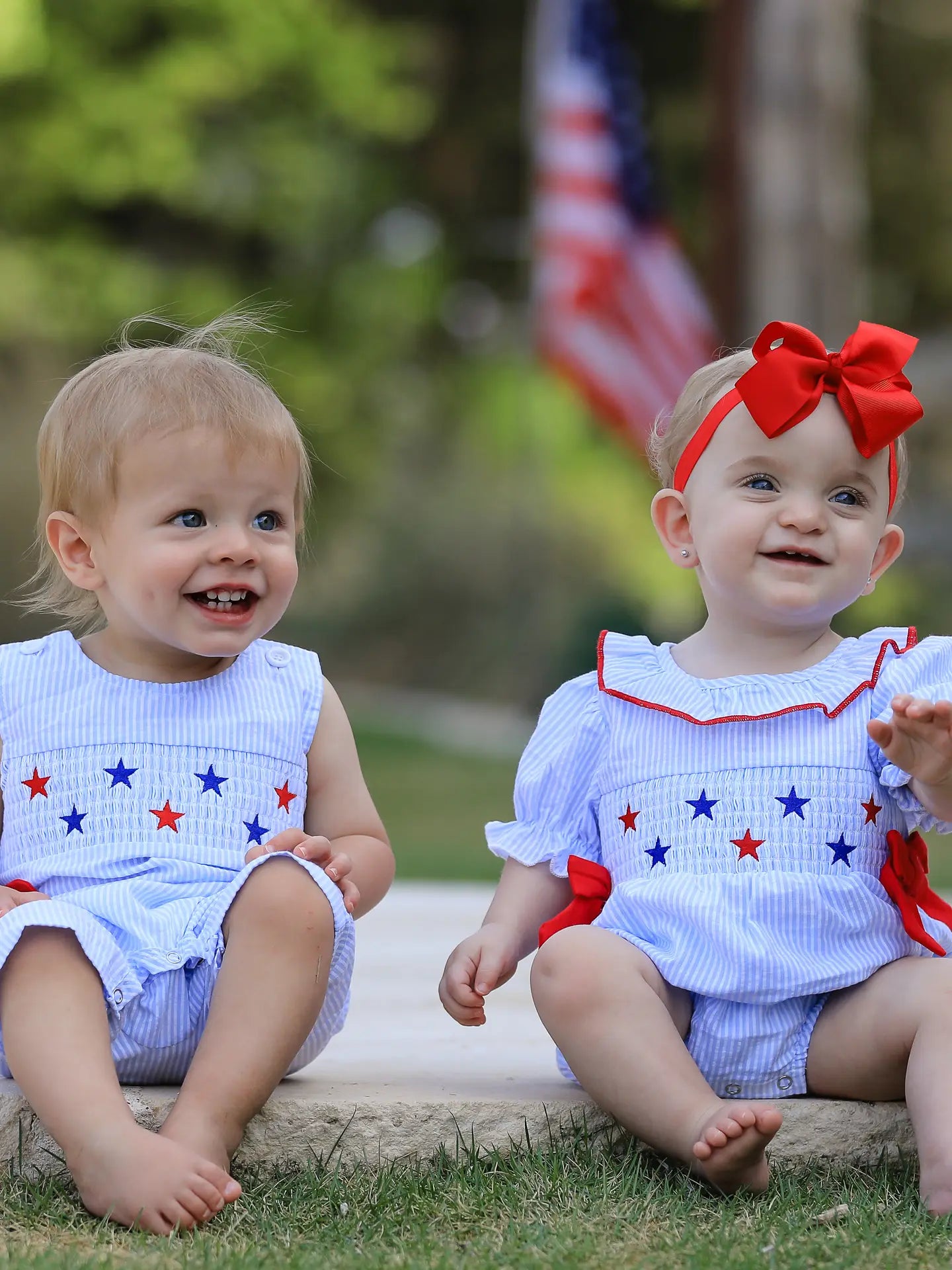 4th of July Boys' Smocking Star Embroidered Romper