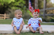 4th of july Girls' Smocking Star Embroidered Romper