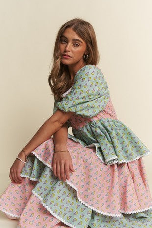 Floral Ballon Tiered Maxi Dress
