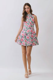 Pink Floral Open Back Mini Dress