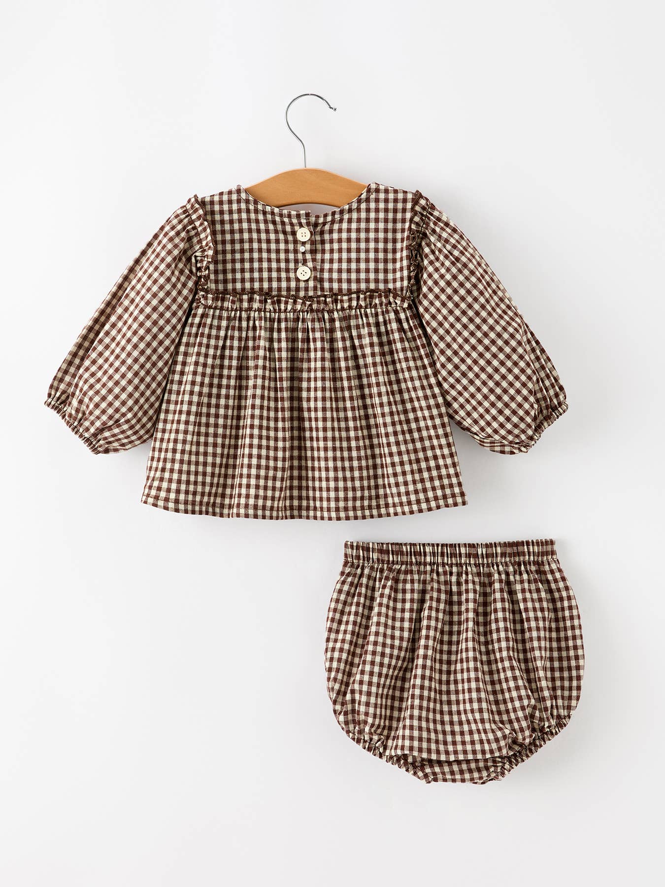 Gingham Baby Romper with Long Sleeve Puff Design — view 7