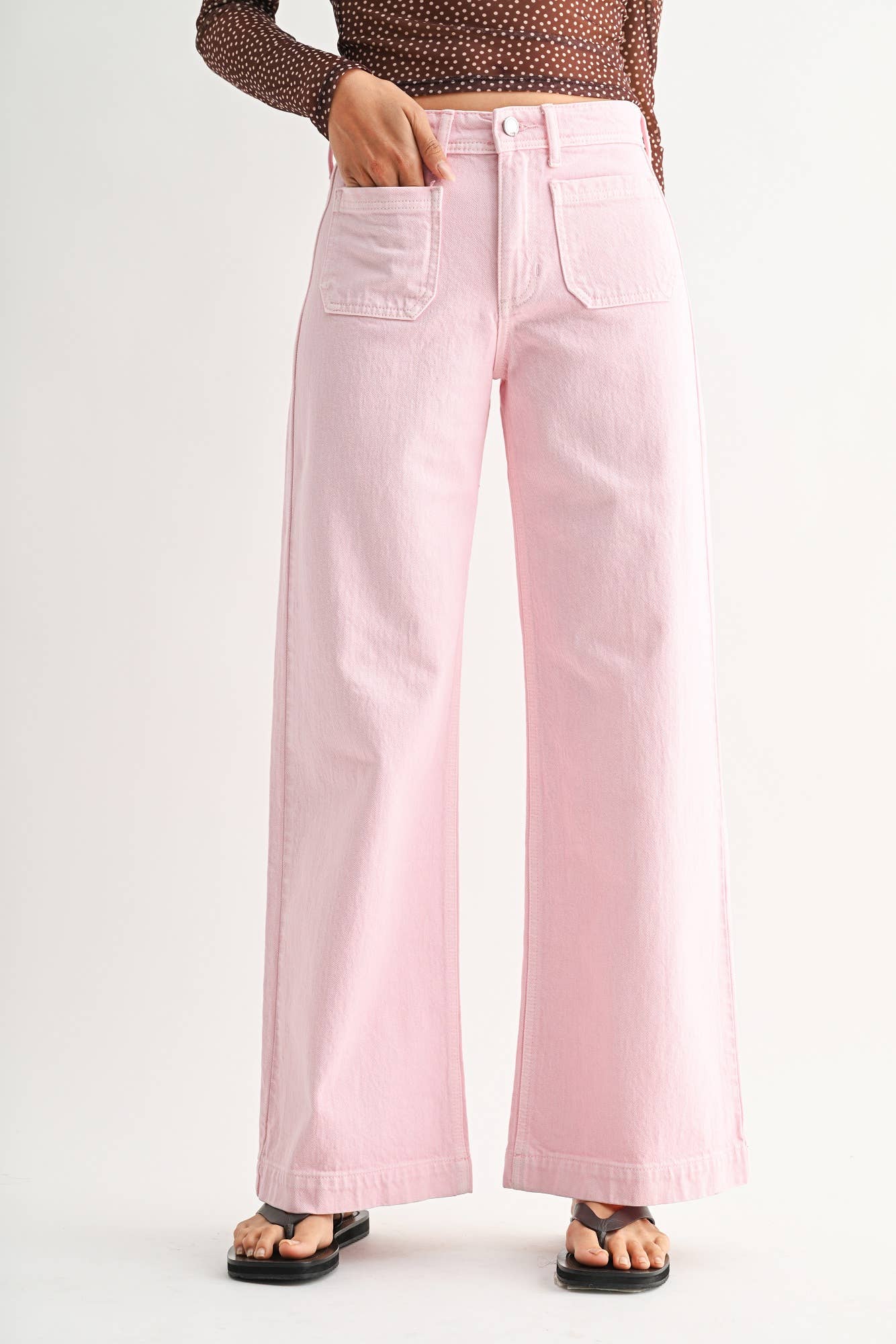 Pink Micro Patch Pocket Wide Leg