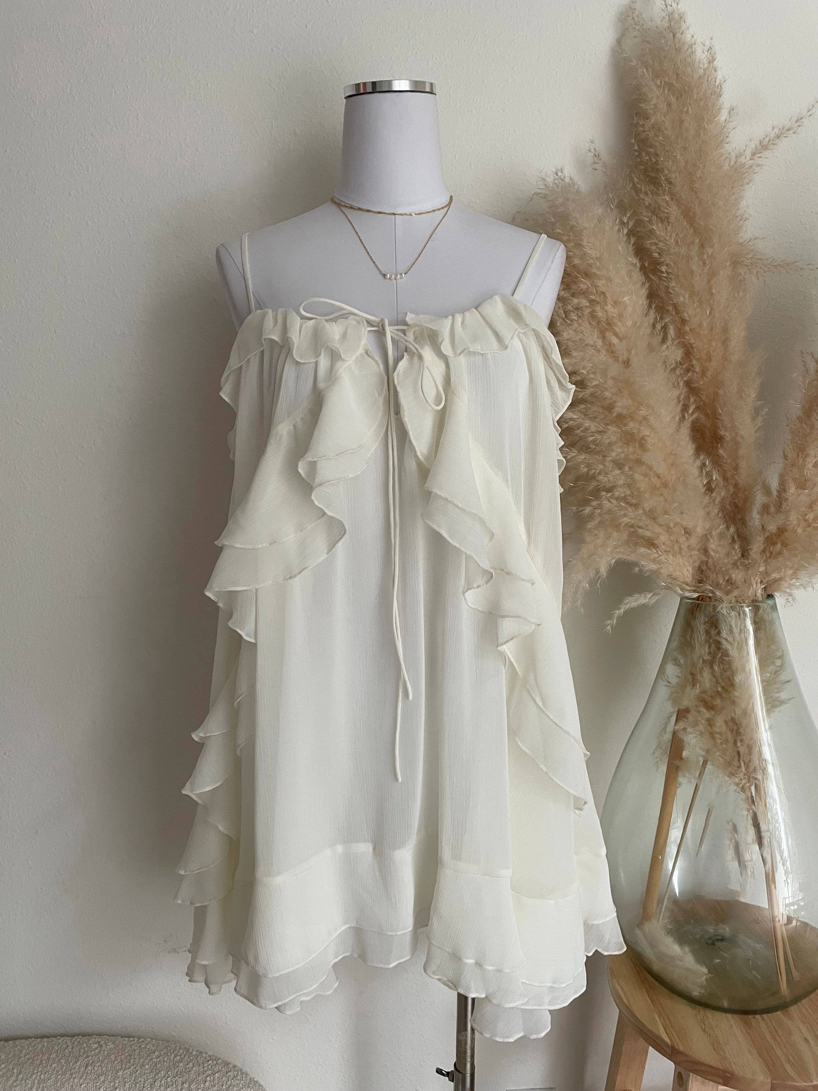 Cream Ruffled Mini Dress