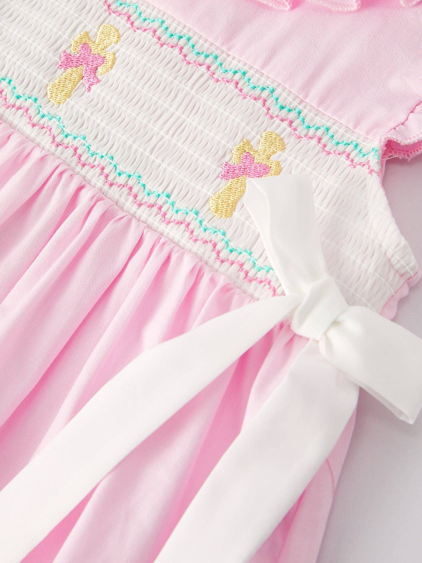 Smocking Easter Embroidered Ruffles Girls Pink