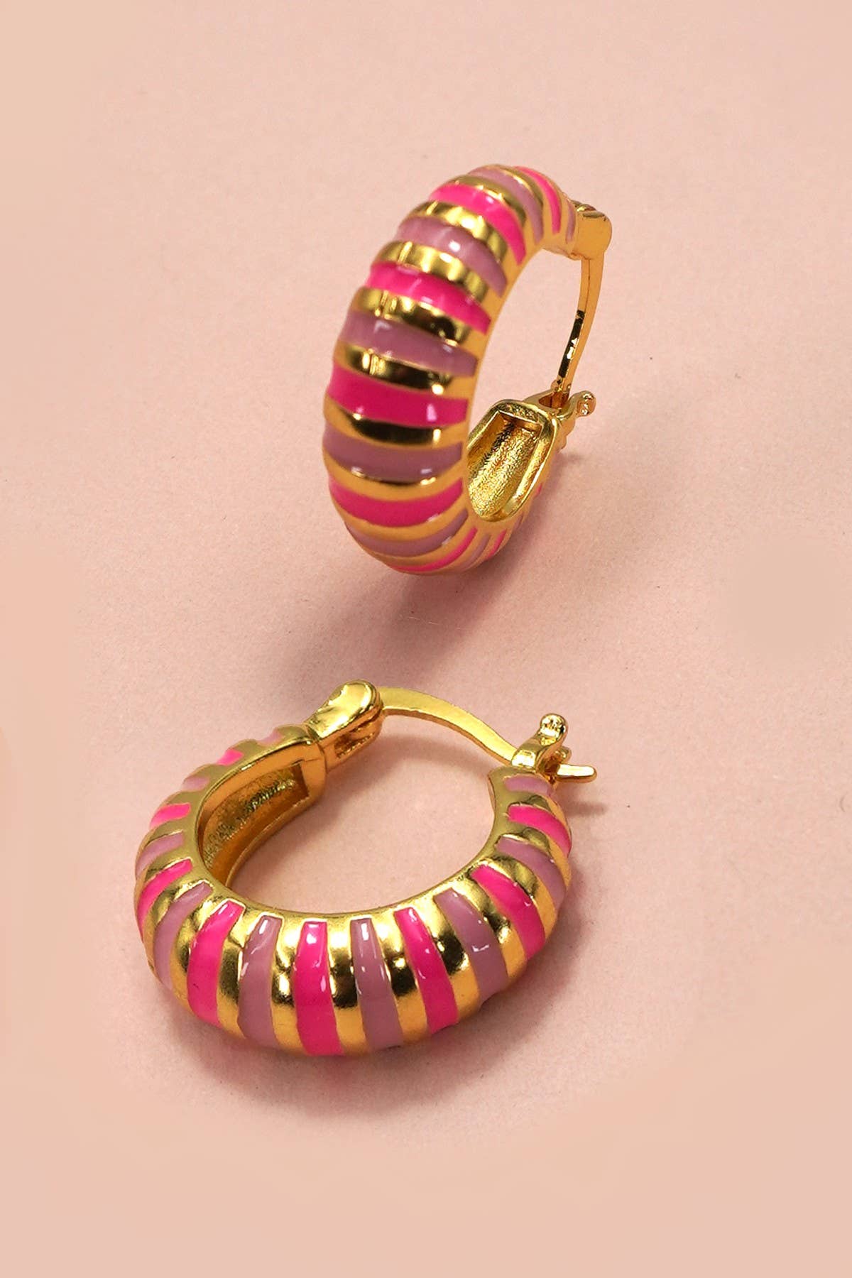 Pink ENAMEL HUGGIE HOOP EARRINGS | 40E360