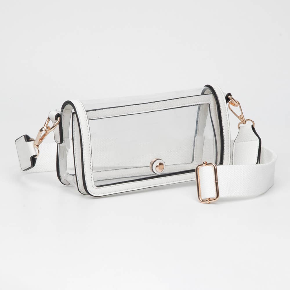 Transparent Rectangle Flap Crossbody Bag: Clear,Gold