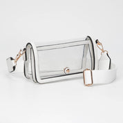 Transparent Rectangle Flap Crossbody Bag: Clear,Royal Blue