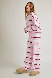 Pink & Cream Stripe Sweater & Pants Set