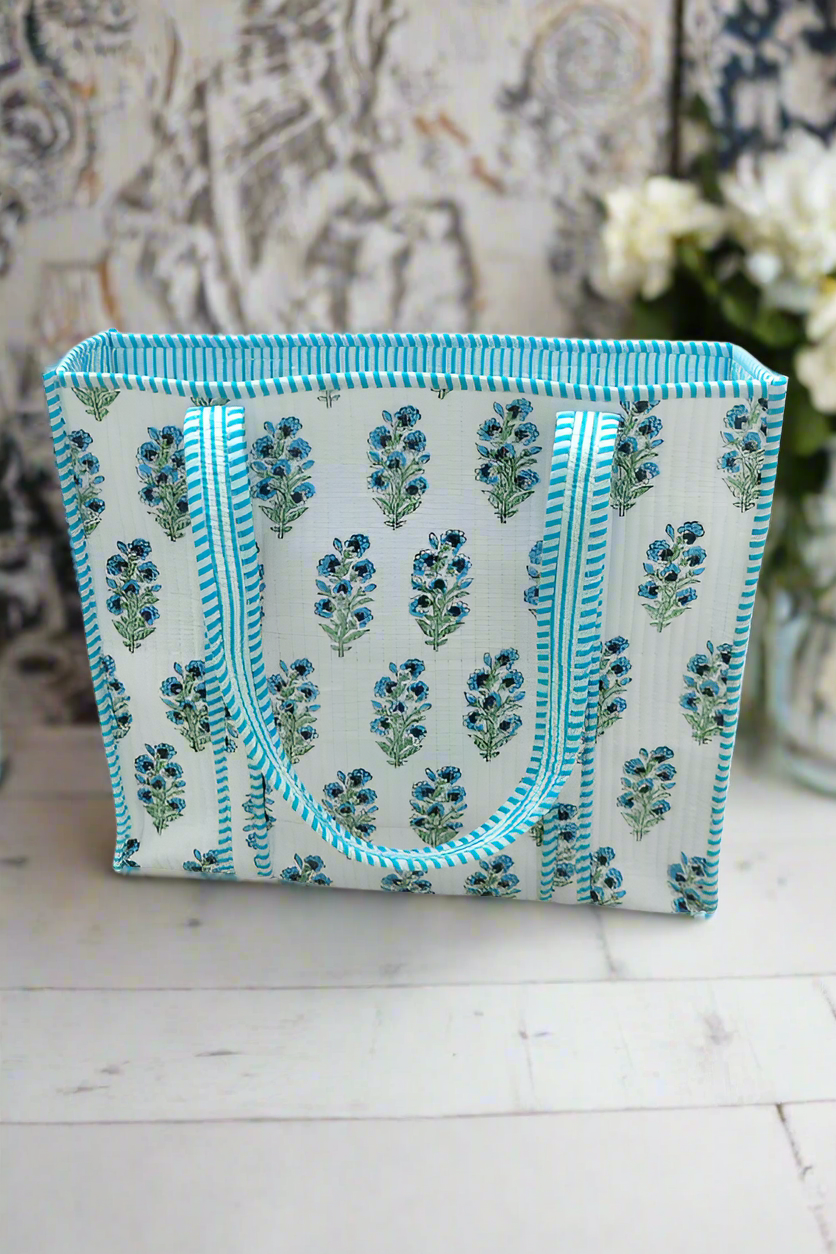 Juniper Blue and White Floral Tote Bag