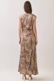 Printed Front Slit Draped Maxi Dress showing ruched waist