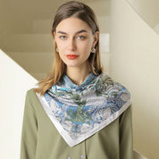 Blue Vintage French Print Scarf showing color: blue