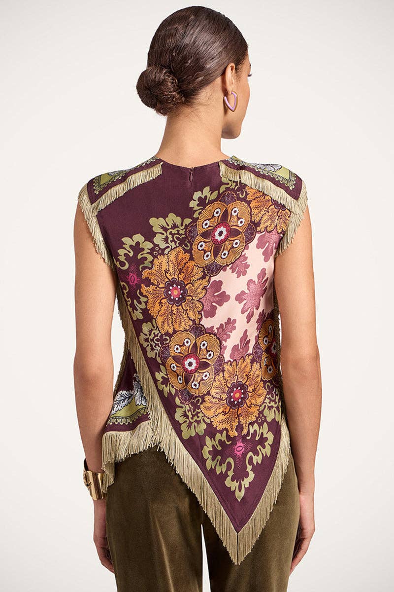 Maroon Fringe Hem Sleeveless Top