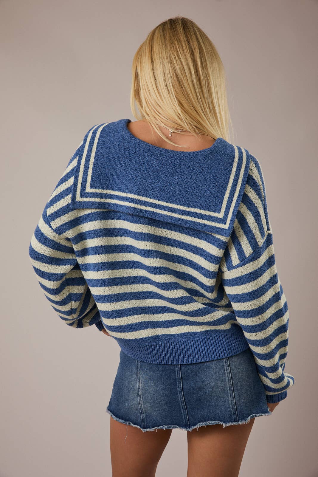 Blue Sailor Collar Stripe Sweater