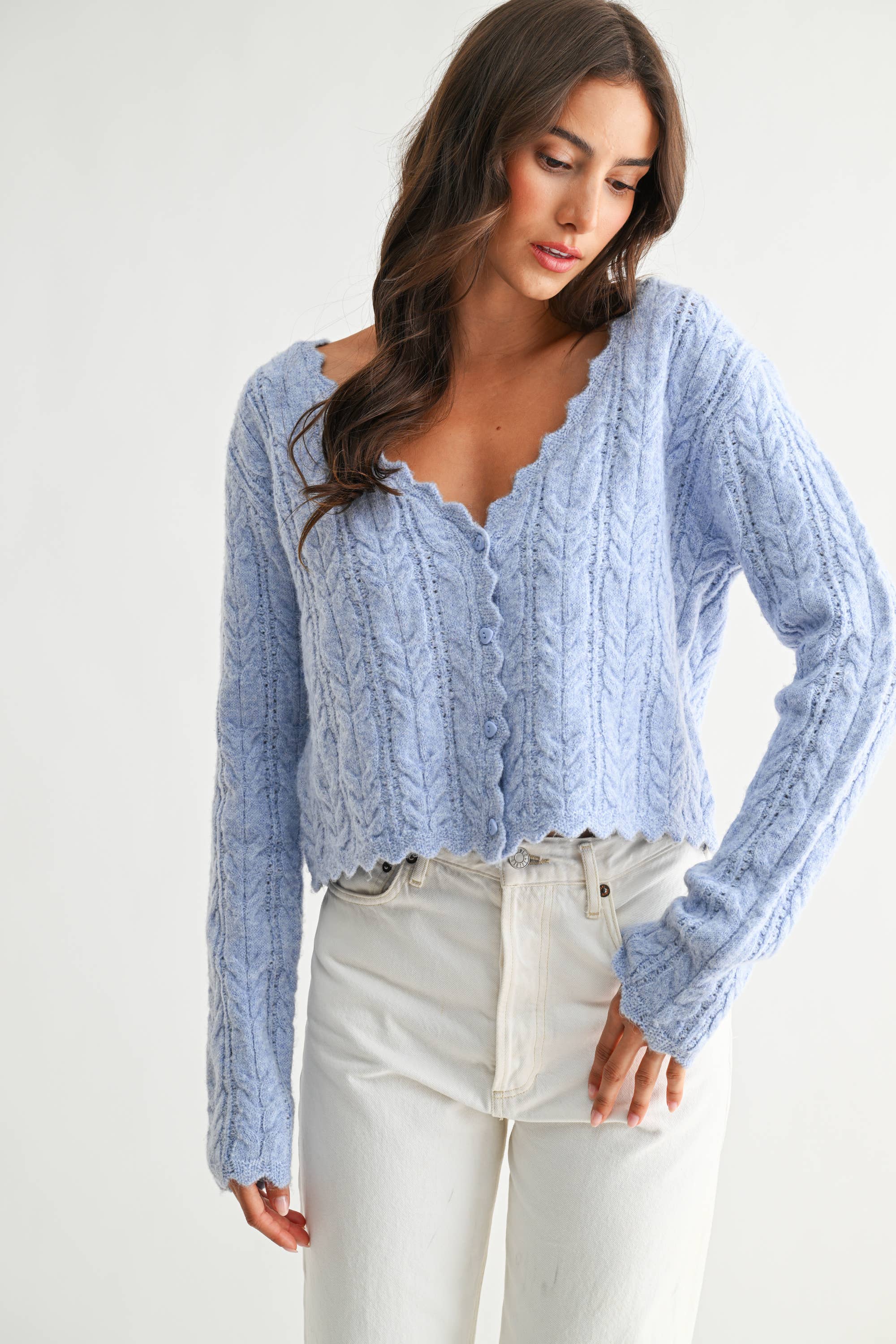 Blue Scallop Knit Cardigan