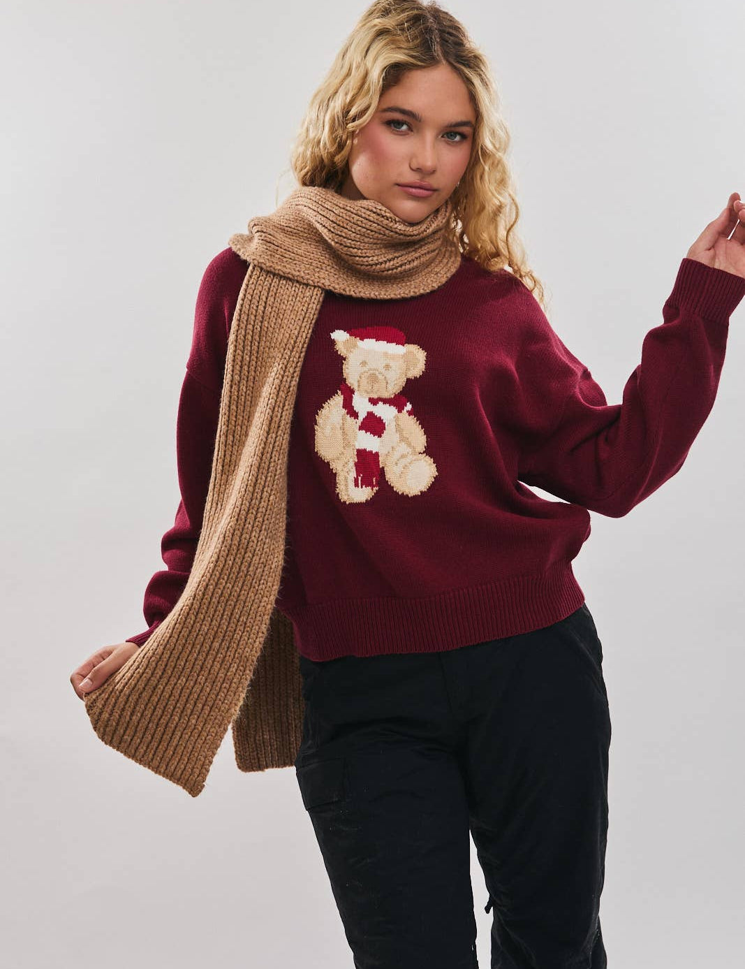 Burgundy Santa Teddy Bear Sweater