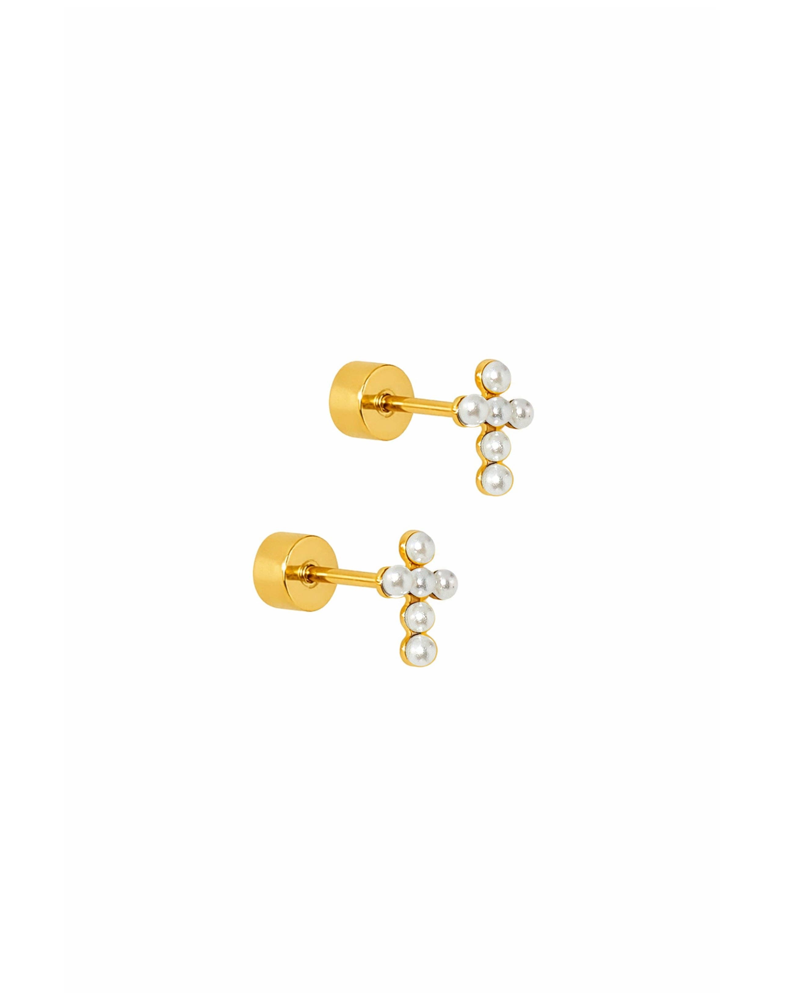 Screwback Stud Earrings Clara Cross Pearl