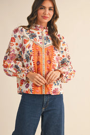 Ivory Floral Border Print Top