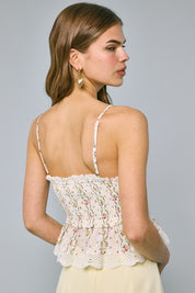 Striped Floral Smocked Cami Top