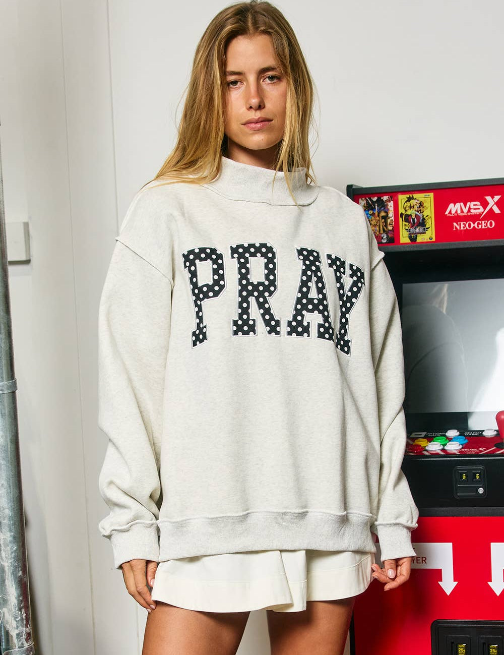 Gray Pray Polka-Dot Mockneck