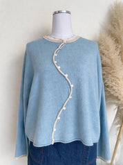 Blue Wavy Button Oversized Cardigan