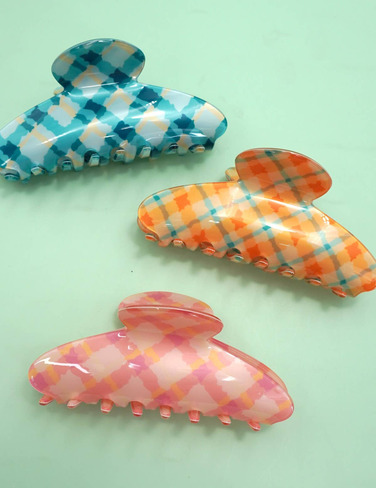 Large Checker Hair Claw Clips — 4.25" wide x 3" long (10.8 x 7.6 cm)