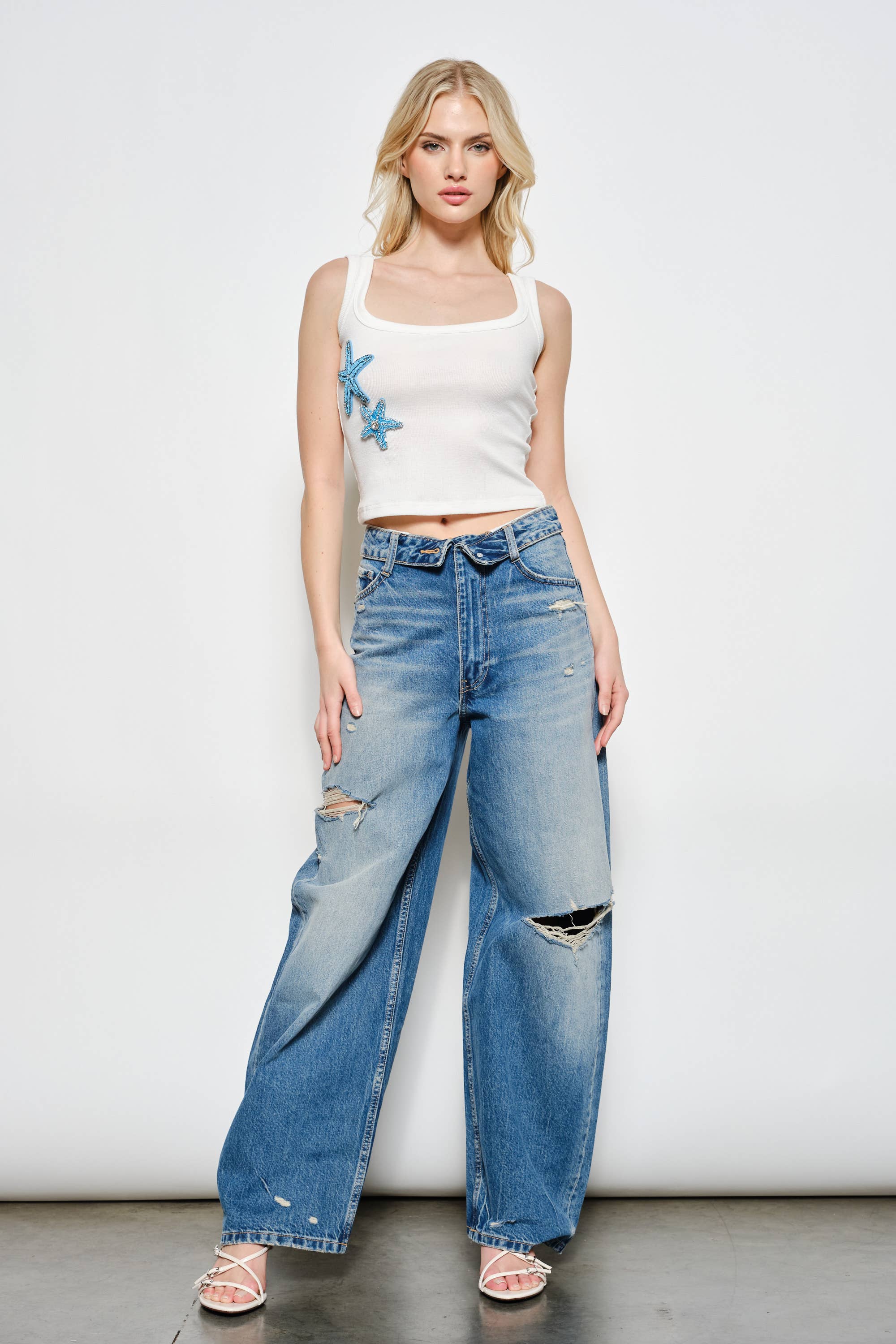 White Starfish Ribbed Tank
