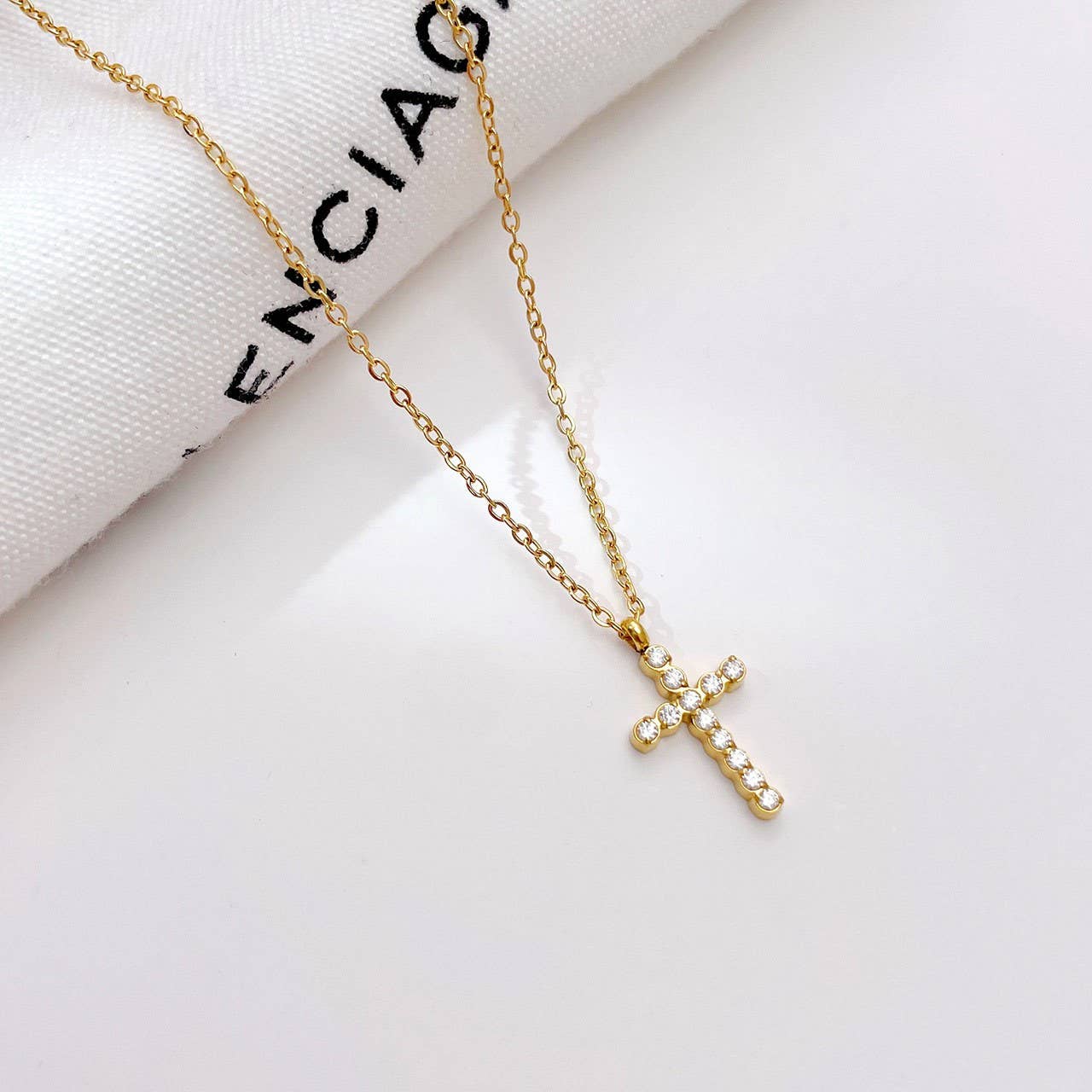 Sparkling Cross 18K Stainless Steel Necklace