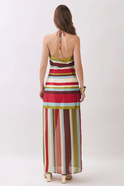 Multicolor Striped Halter Maxi Dress