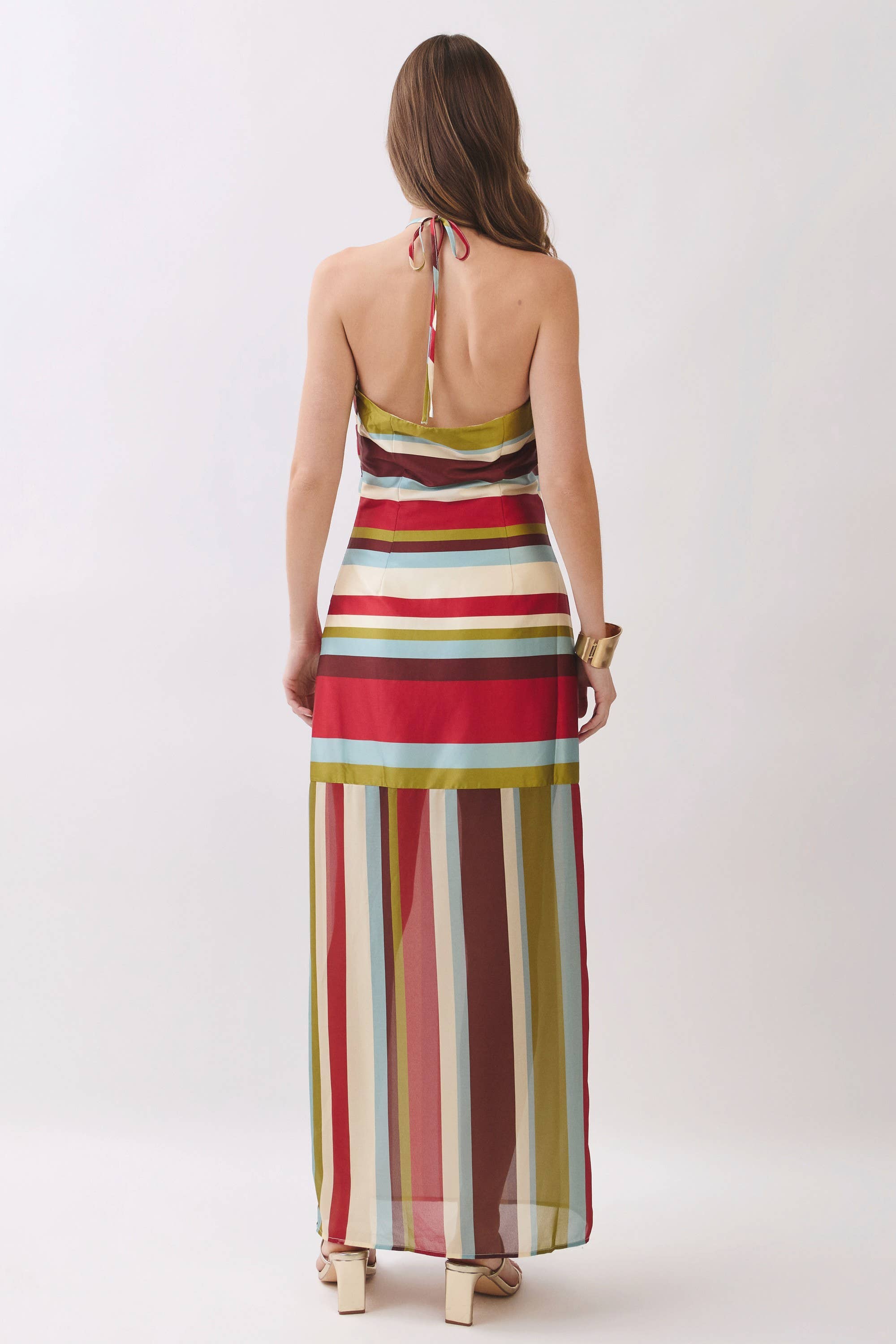Multicolor Striped Halter Maxi Dress
