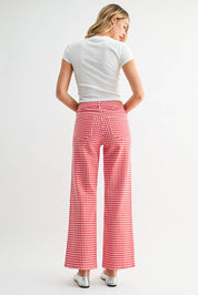 Red Gingham High Rise Full Length Straight