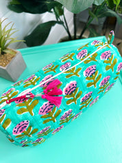 Aqua Floral Quilted Travel Bag