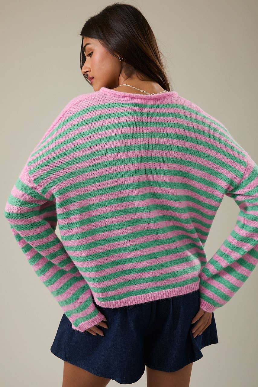 Pink & Green Striped Sweater