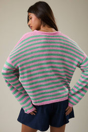 Pink & Green Striped Sweater