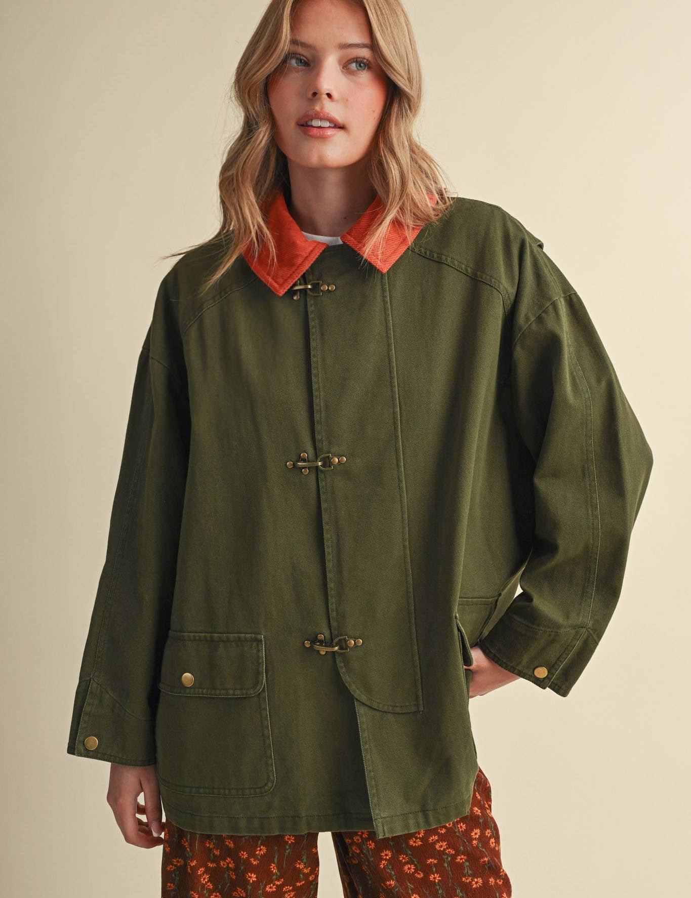 Olive Corduroy Collar Utility Jacket