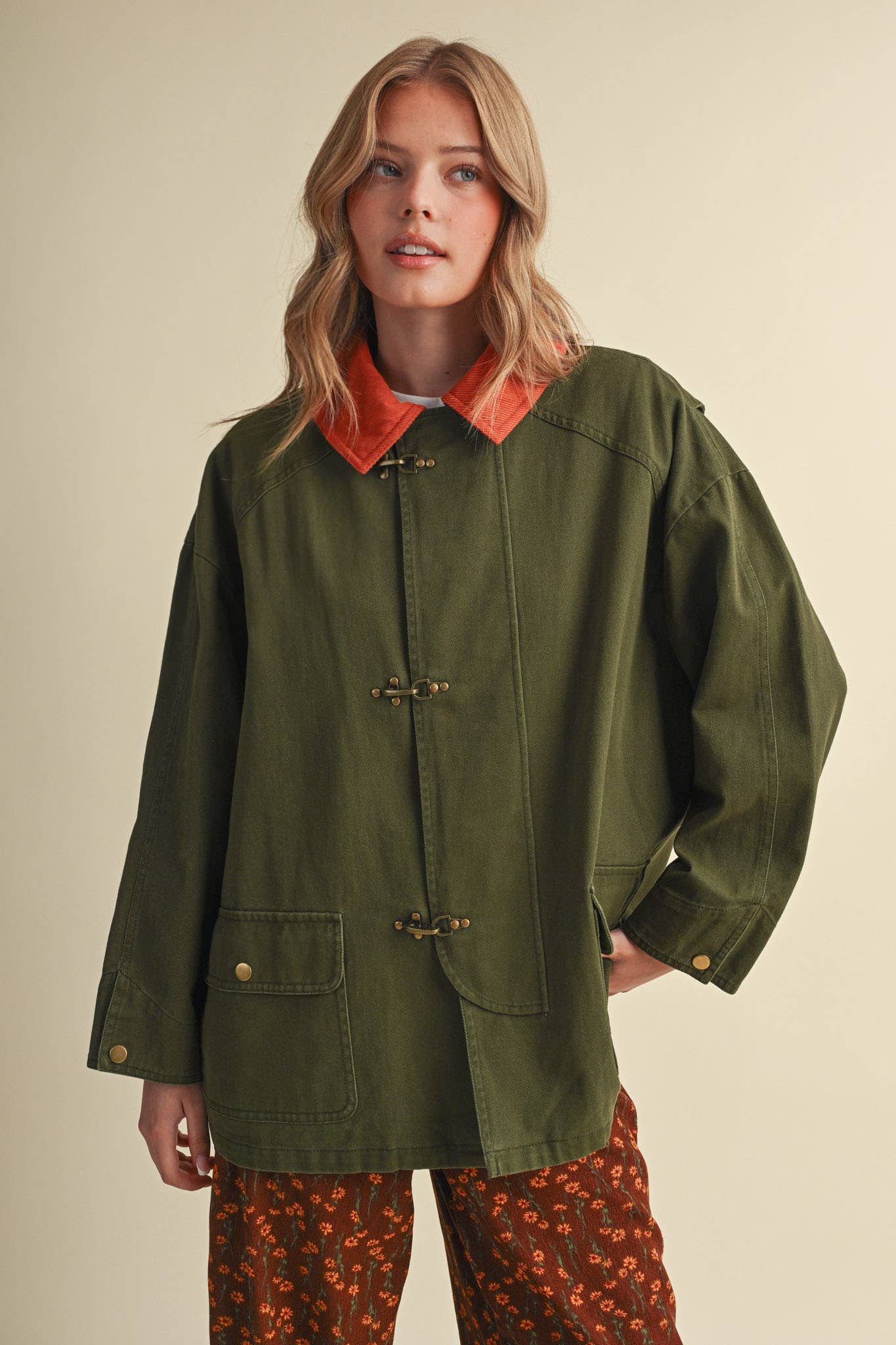 Olive Corduroy Collar Utility Jacket