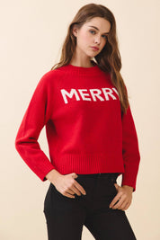 Merry Crew Neck Holiday Knit Sweater