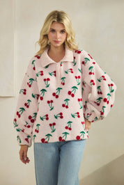 Cherry Printed Quarter Zip Sweater