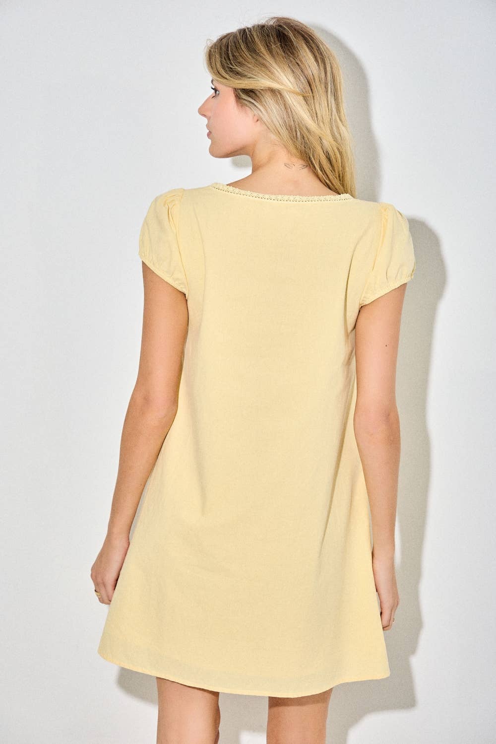 Yellow Button Down Pleated Mini Dress