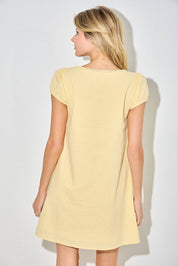 Yellow Button Down Pleated Mini Dress