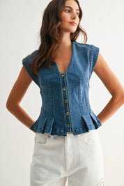 Denim Sleeveless Peplum Top