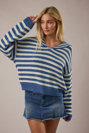 Blue Sailor Collar Stripe Sweater