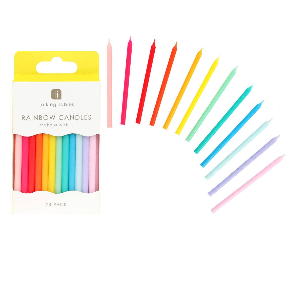 Rainbow Birthday Candles - 24 Pack — 24 candles and each candle measures 10.5 cm