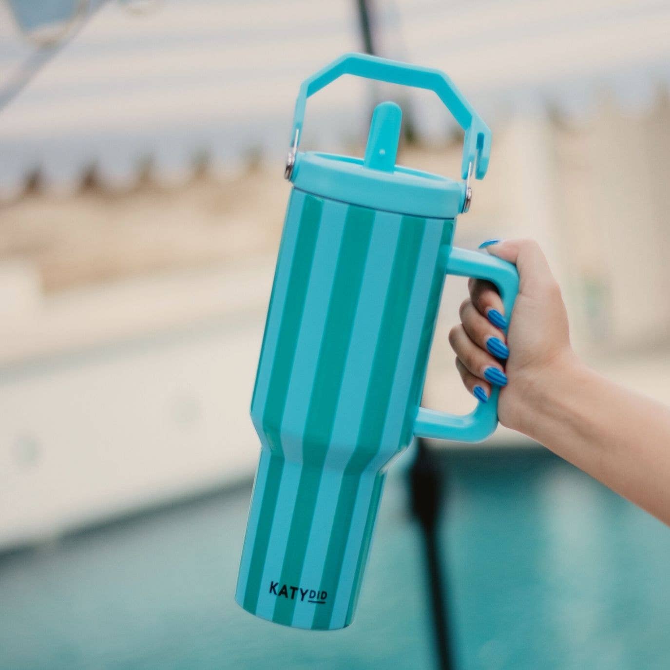 Aqua and Green Striped Tumbler from Ninety Nine Boutique