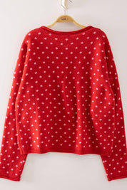 Red Polka Dot Sweater showing round neckline