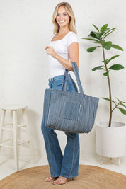 Navy Bird Quilted Tote Bag