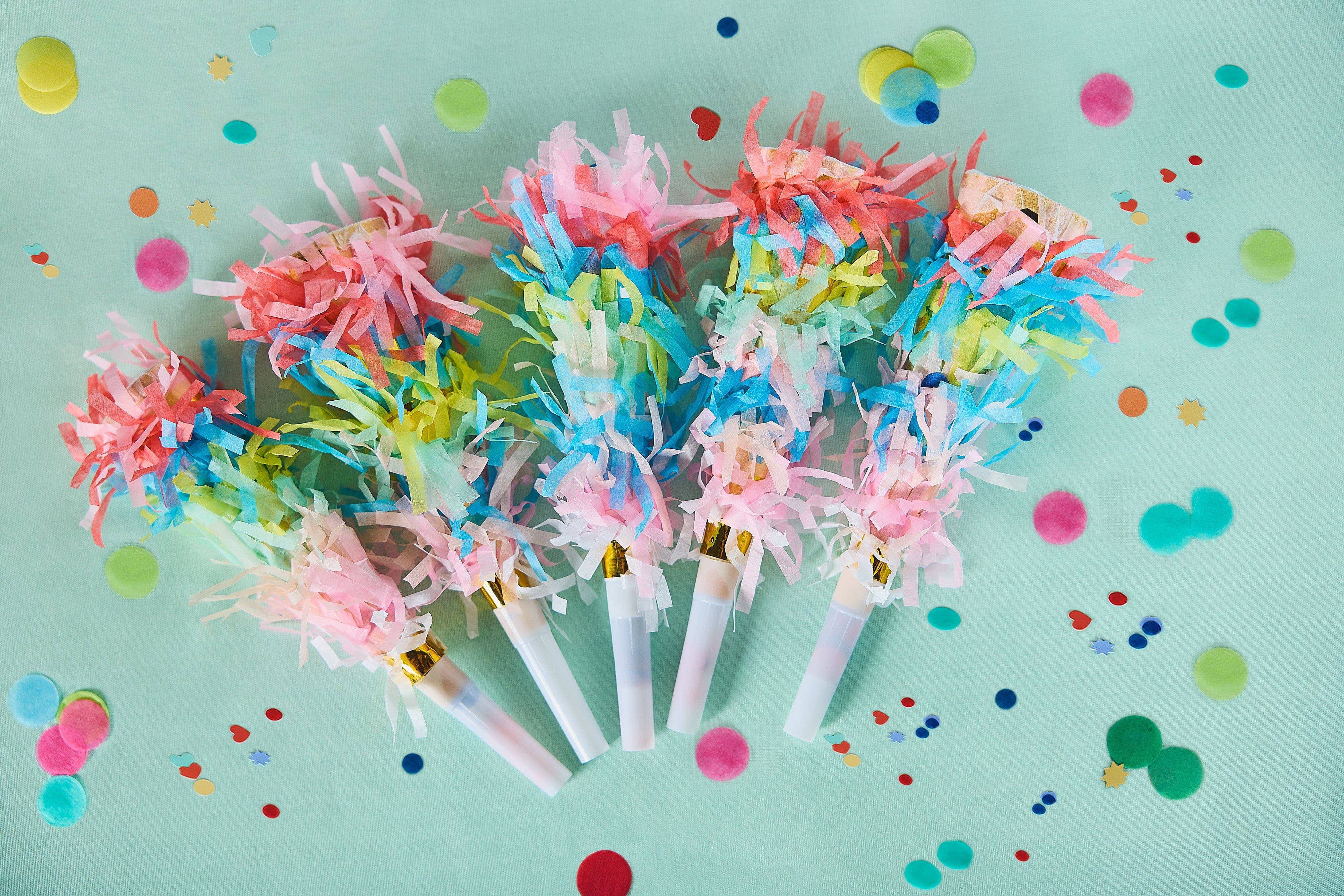 Frill Seeker Fringe Confetti Party Blowers (6 ct) showing 6 count set