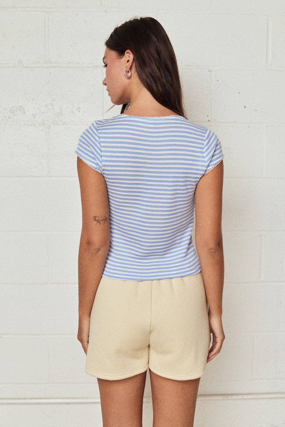 Striped Ribbed Button Front Top