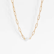 Gold Paperclip Necklace With Pearl