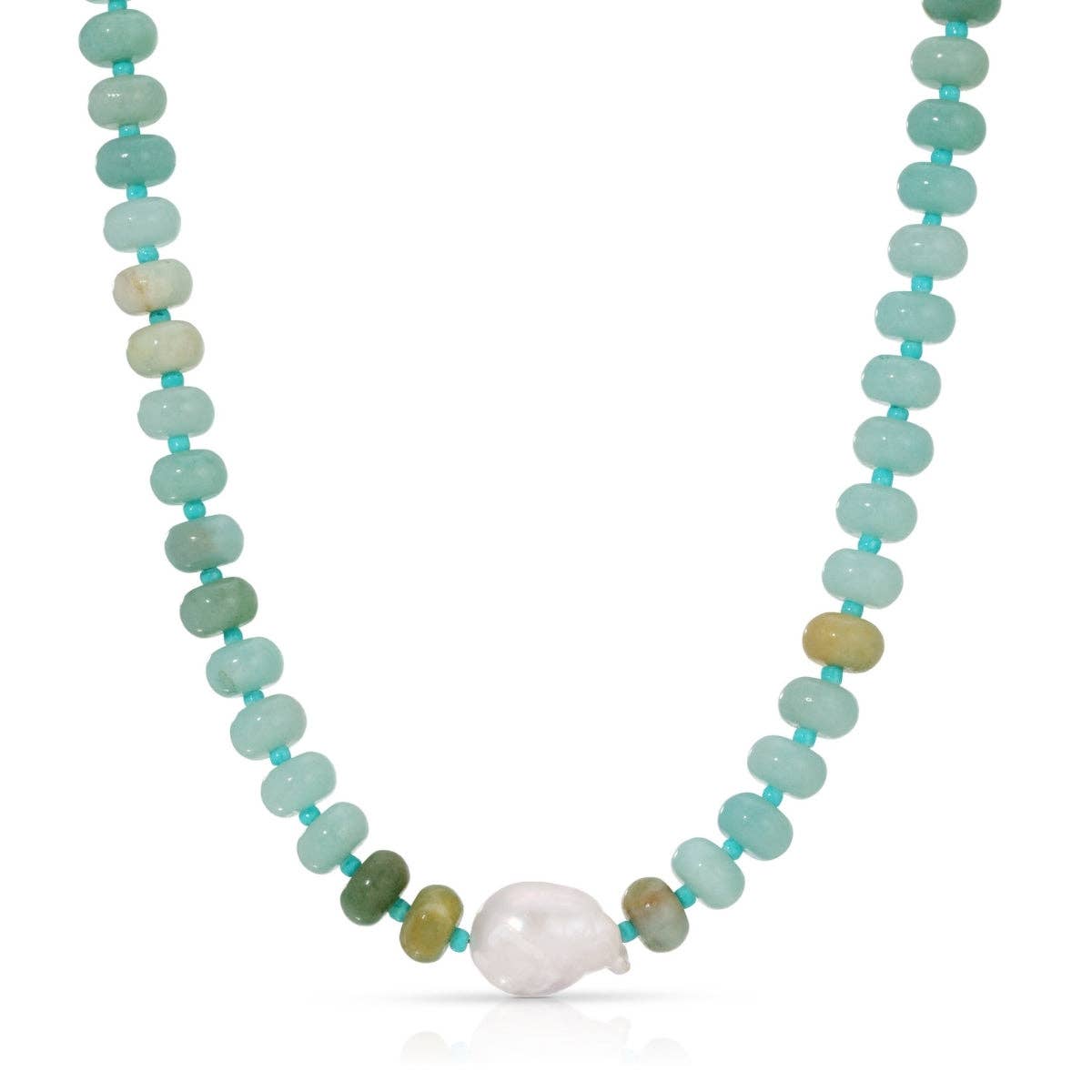 Colored Stone Necklace with Baroque Pearl